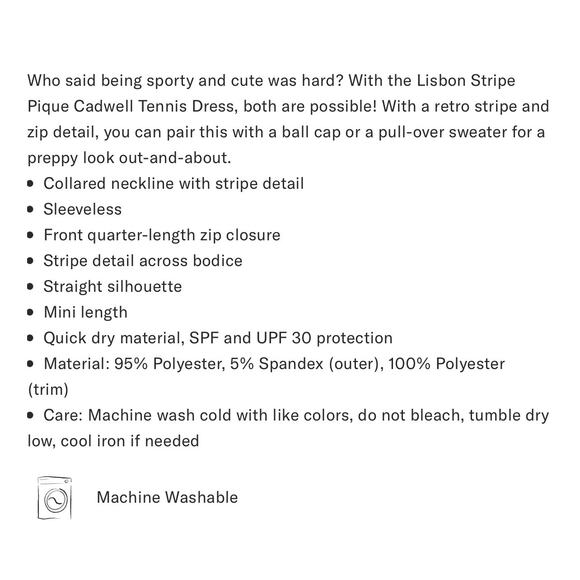 TUCKERNUCK Lisbon Stripe Pique Cadwell Tennis Dress NWT Size Large - Picture 8 of 10